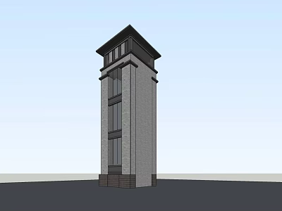 Modern Tower With Gray Exterior Dark Roof Multi story Windows And Vertical Design 3d model