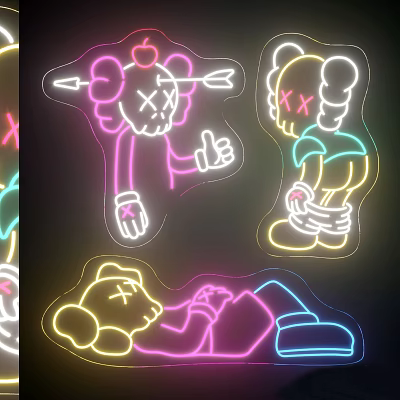 Colorful Neon Lighting Combinations with Cartoon Figures XX Eyes Thumbs Up for Room Decor 3d model
