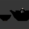 Black Ceramic Teapot With Two White Bowls For Daily Tea Use 3d model