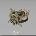 Ornate Steampunk Ring With Gold Gears Green Gemstones And Decorative Spikes
