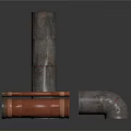 Industrial Metal Pipe Equipment With Straight Curved Red Silver Rusty Brown Elements