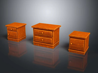 Three Wooden Bedside Tables With Drawers In Classic Brown Finish Design 3d model