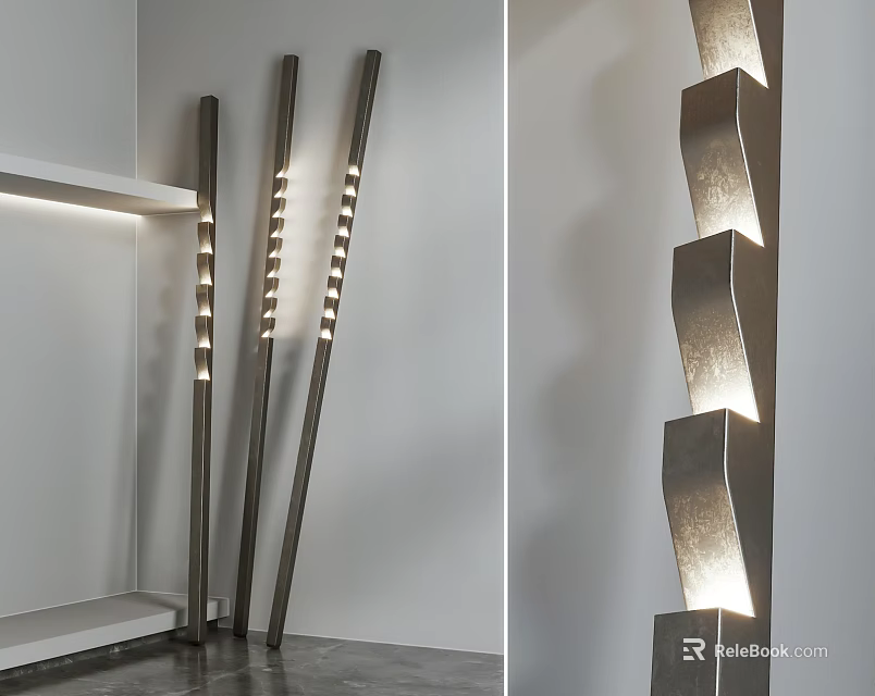 Modern Floor Lamps With Cylindrical And Spiral LED Light Designs 3d model 