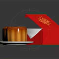 Golden Mooncakes with Patterns on Plates and Open Red Box