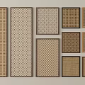 Decorative Grille Components With Various Woven Patterns And Wooden Frames For Interior Design 3d model