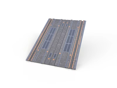 Gray Railway Track Scene Component With Blue Panels And Orange Stripes 3d model