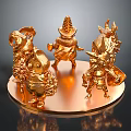 Golden Decorative Figurines Display With Four Character Figures On Circular Base