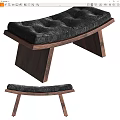 Modern Wooden Stool With Black Upholstered Cushion And Angled Solid Wood Legs
