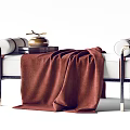 Modern Upholstered Ottoman With Brown Blanket Metal Legs And Armrests Design