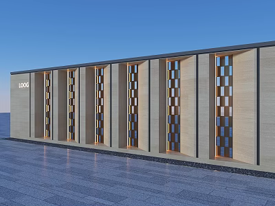 Modern Exterior Feature Wall With Geometric Patterns And Ambient Lighting Design 3d model