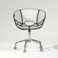 Red Modern Office Chair with Leather Five Wheel Silver Frame Curved Backrest Circular Cutout