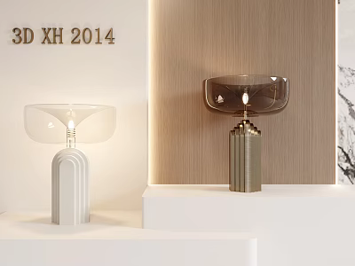 Modern Table Lamps with White and Gold Geometric Bases Transparent Lampshades on White Stand 3d model