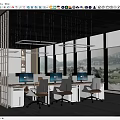 Modern Public Office Interior Design With Open Layout Workstations And Large Windows 3d model