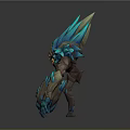 Game Movie Monster Character With Blue Ice Crystal Spikes Golden Accents And Rocky Brown Body