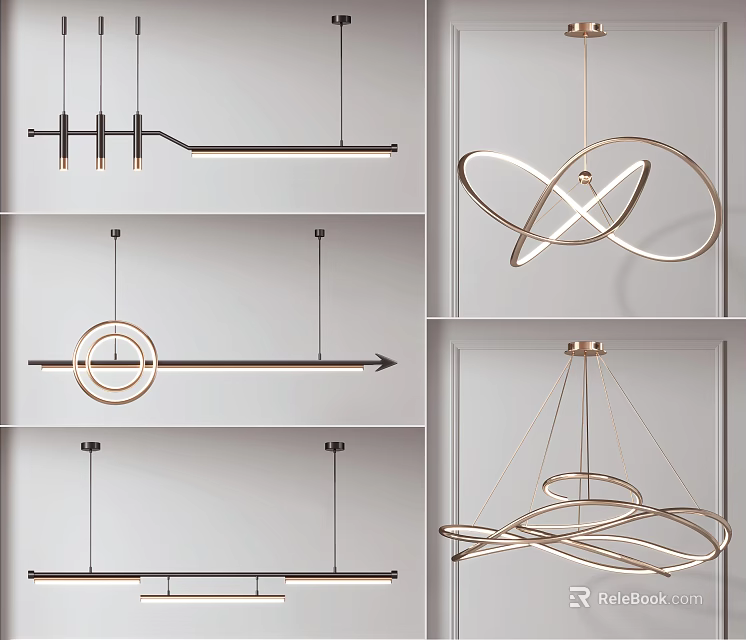 Modern Chandeliers Showcasing Various Geometric Shapes and Contemporary Design Elements 3d model