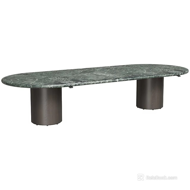 Modern Oval Green Marble Coffee Table With Sturdy Metal Cylindrical Legs 3d model 