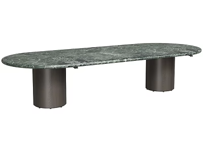 Modern Oval Green Marble Coffee Table With Sturdy Metal Cylindrical Legs 3d model