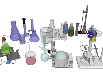 Industrial Laboratory Equipment Collection With Glass Beakers Test Tubes And Distillation Apparatus 3d model