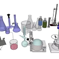 Industrial Laboratory Equipment Collection With Glass Beakers Test Tubes And Distillation Apparatus