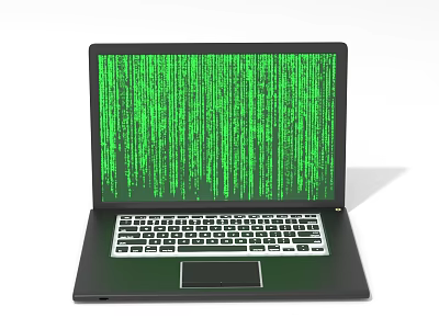 Black Laptop Displaying Green Code Scrolling On Screen Modern Electronic Device 3d model