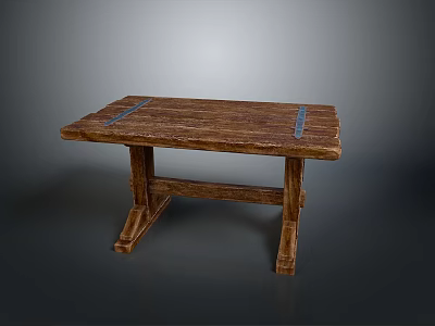 Rustic Wooden Dining Table Design With Metal Accents And Sturdy Leg Structure 3d model