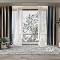 Double Layer Curtains With White Sheer And Dark Panels In Living Room With Window Tree