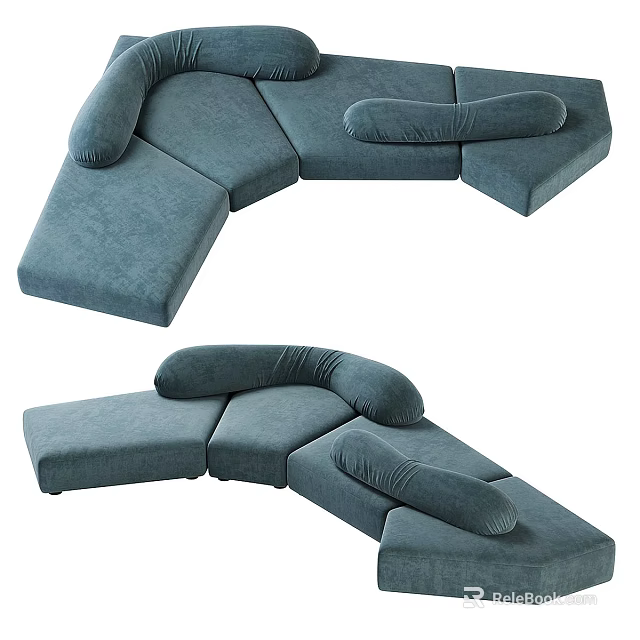 Modern Teal Modular Sectional Sofa With Comfortable Cushions And Versatile Modules 3d model