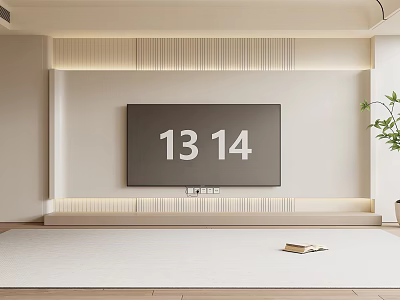 Minimalist TV Background Wall With Light Wooden Panel LED Strip And TV Screen 3d model