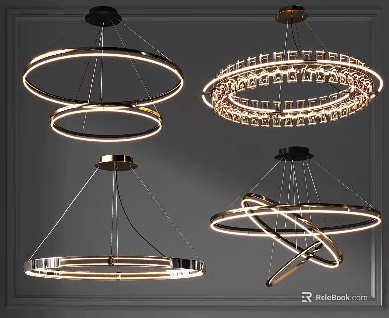 Modern Chandeliers With Circular Rings Multi Layered Design And Crystal Accents 3d model