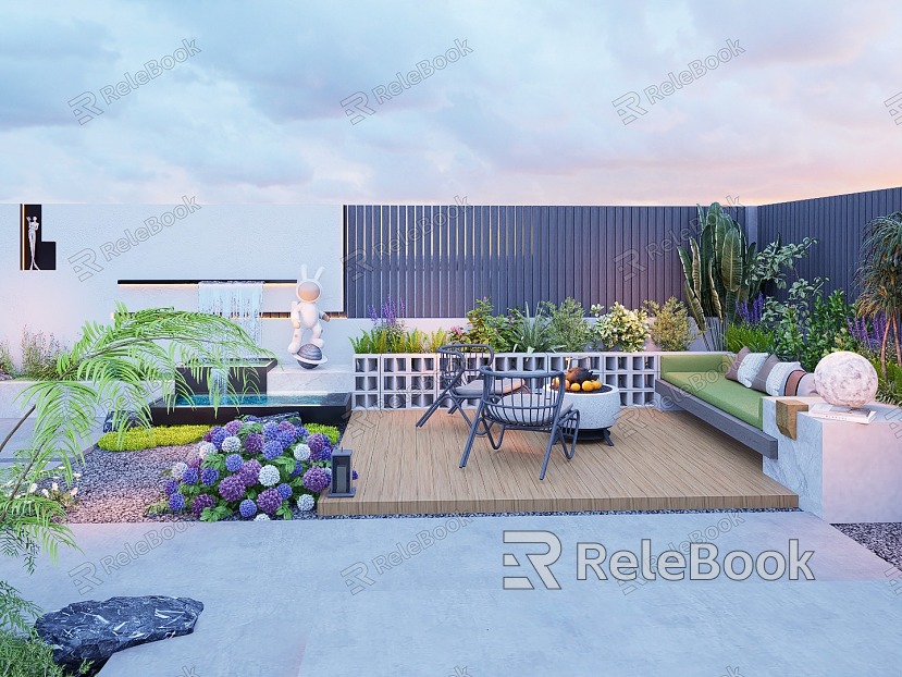 Modern Garden Villa Courtyard Garden Wall Flowers and Plants model