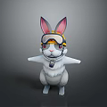 Cute 3D Rabbit Character Wearing Yellow Helmet Goggles And White Fur