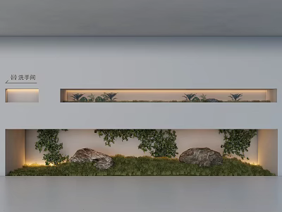 Serene Indoor Landscape Interior With Ivy Plants Decorative Rocks And Warm Lighting 3d model