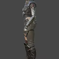 Woman In Futuristic Advanced Tech Armor Holding Gun Against Dark Background