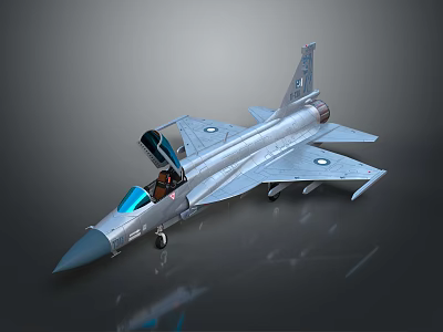 Silver Fighter Jet Model With Open Cockpit And Blue Windshield Detailed Wings And Tail Design 3d model