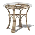 Natural Rattan Round Table With Transparent Glass Top And Woven Legs Design