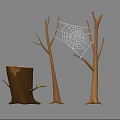 Leafless Trees with Spider Web Between Trunks and Tree Stump With Small Green Shoot 3d model