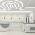 Modern White Swimming Pool Interior With Curved Light Strip Ceiling And Wall Lamps