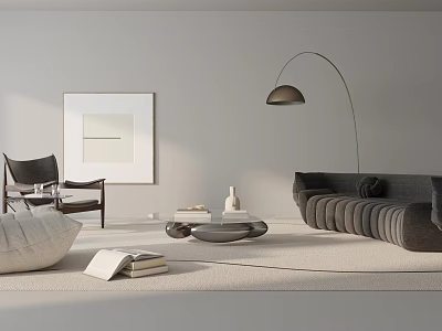 Modern Gray Sofa And Coffee Table Set With Floor Lamp Decorative Painting And Rug 3d model