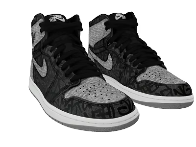 Stylish High Top Nike Sneakers With Black Gray Graffiti Pattern 3d model