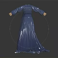 Elegant Blue Long Dress With Puffed Sleeves High Neck And Flowing Skirt
