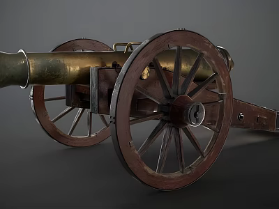Vintage Brass Cannon With Wooden Wheels Historical Military Weapon Artifact 3d model