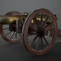 Vintage Brass Cannon With Wooden Wheels Historical Military Weapon Artifact