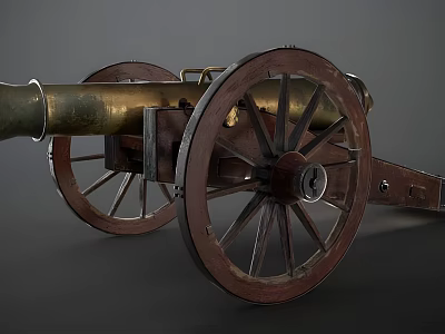 Vintage Brass Cannon With Wooden Wheels Historical Military Weapon Artifact 3d model Vintage Brass Cannon With Wooden Wheels Historical Military Weapon Artifact 3d model