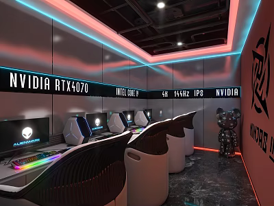 Premium Gaming Cafe Featuring NVIDIA RTX4070 Intel Core 34 4K 144Hz IPS Monitors RGB Lighting 3d model