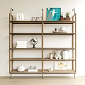 Wooden Storage Shelf Displaying Books Globe Decorative Items and Home Accents