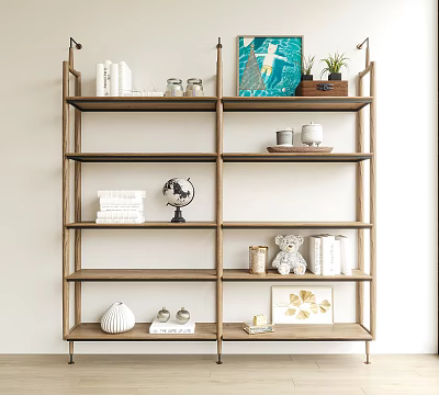 Wooden Storage Shelf Displaying Books Globe Decorative Items and Home Accents 3d model