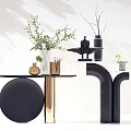 Modern Black Entryway Cabinet and Side Cabinet with Decorative Vases Plants Ornaments