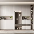 Modern Integrated Shoe Cabinet With Storage Compartments Display Shelves And Decorative Items