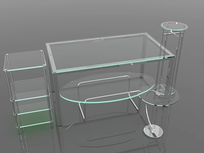 Stylish Indoor Plants Placed on Transparent Glass Display Shelves with Various Shapes and Green Lighting 3d model