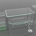 Stylish Indoor Plants Placed on Transparent Glass Display Shelves with Various Shapes and Green Lighting